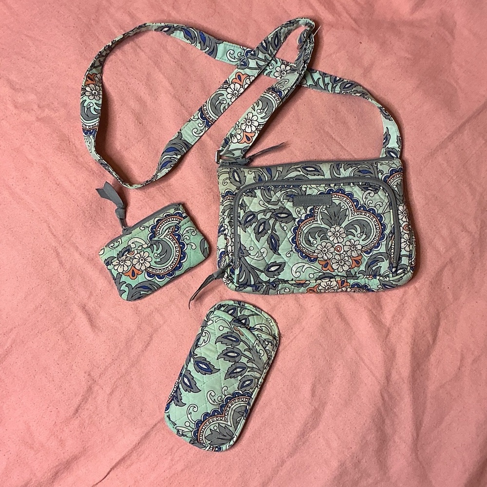 Vera Bradley Blue and Green Paisley Crossbody Bag Set